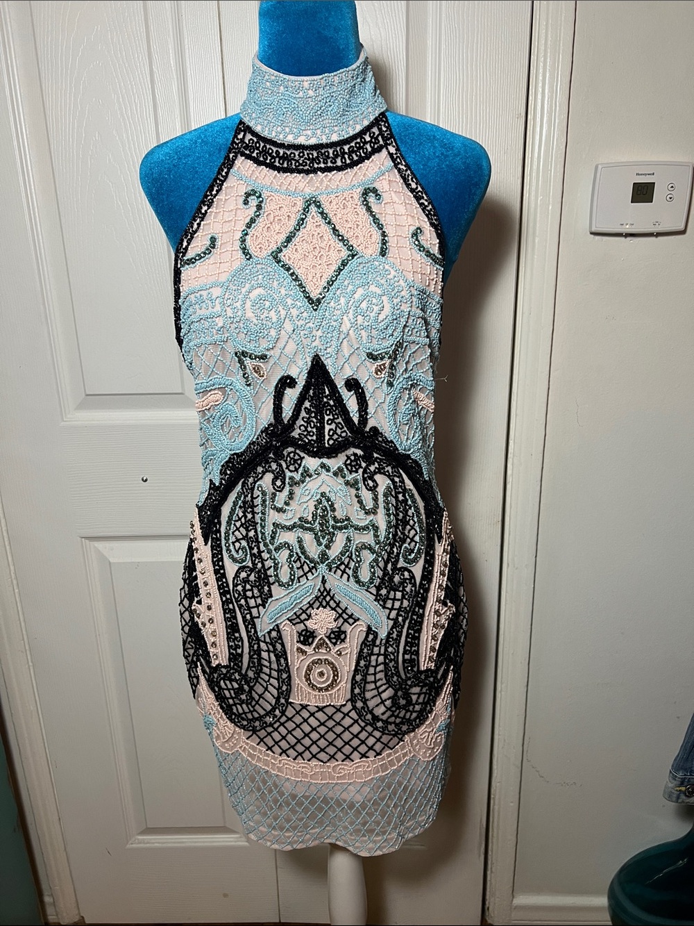 NWT Peace + Love Baroque Embellished Halter Mini Dress Women’s 6